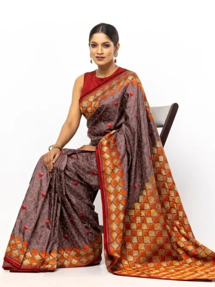 Mauve Embroidered Silk Saree
