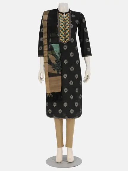 Black Printed and Embroidered Silk Shalwar Kameez