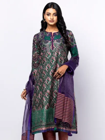 Mauve Printed and Embroidered Silk Shalwar Kameez