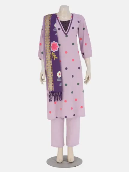 Periwinkle Printed and Embroidered Viscose Kameez